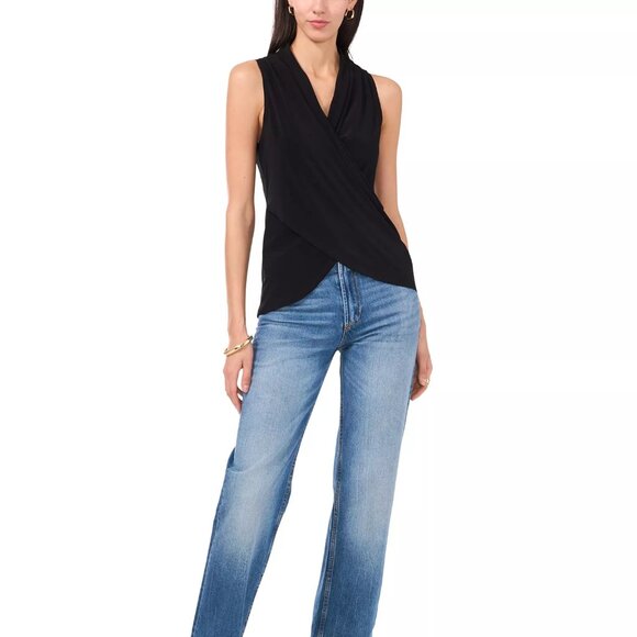 59$ Vince Camuto Crossover Wrap-Front Blouse Top Sleeveless Size XS Black - Picture 3 of 3